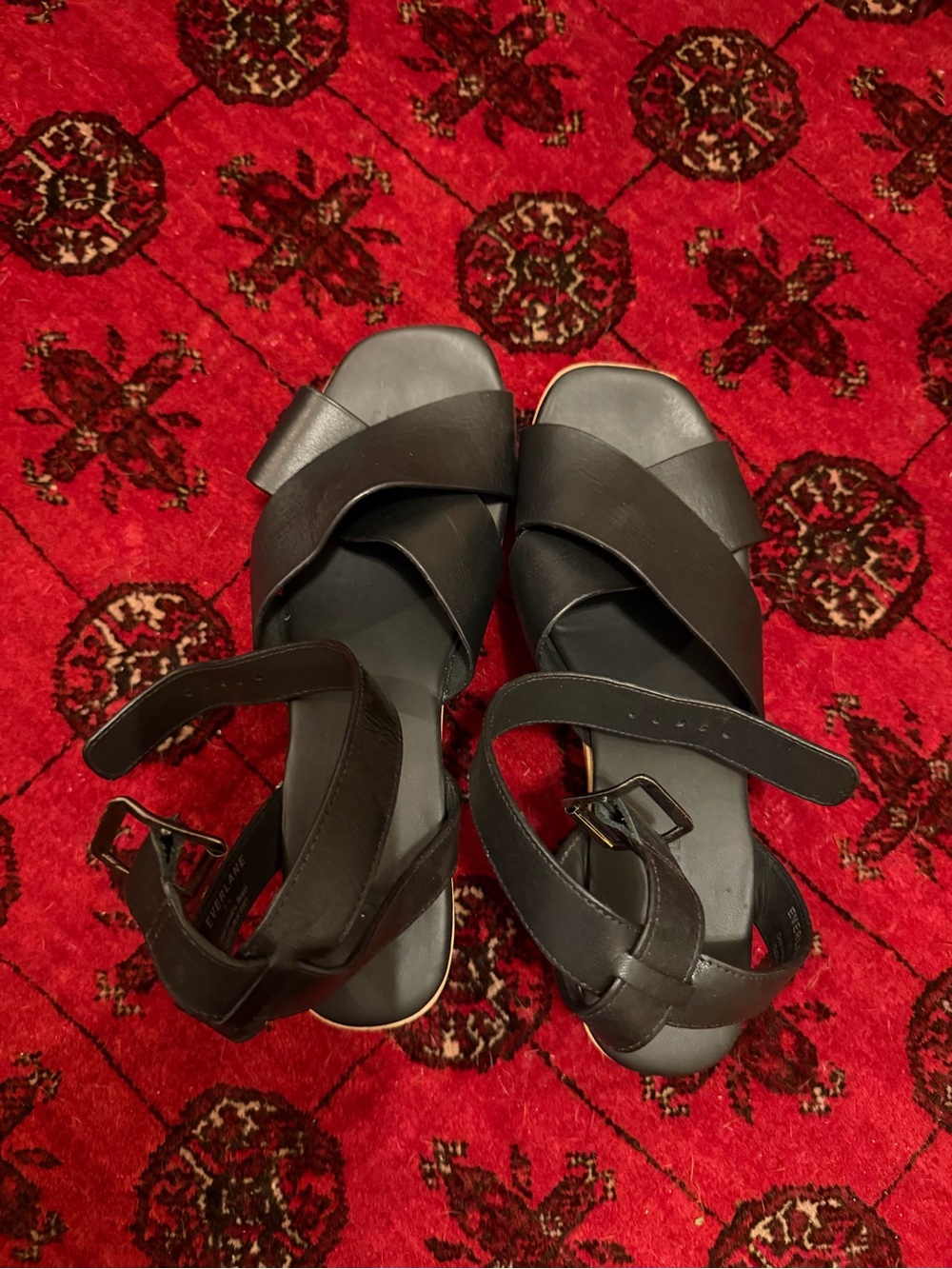 Everlane Black leather  Women's Strappy Ankle-Wrap Sandals